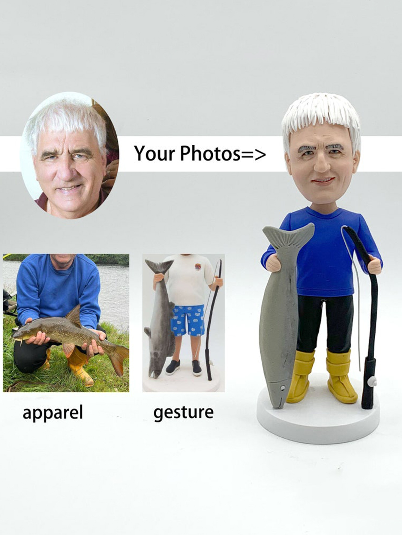 Custom Fisherman Bobblehead, Fishing Expert Bobblehead, Fisherman Sculpture